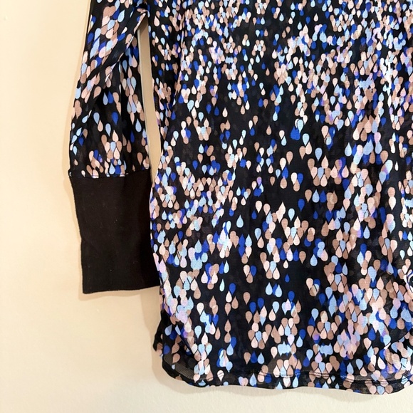 Mexx Mesh Black Blue & Lilac Pattern 3/4 Sleeve Ruched Button Up Blouse - Picture 14 of 14